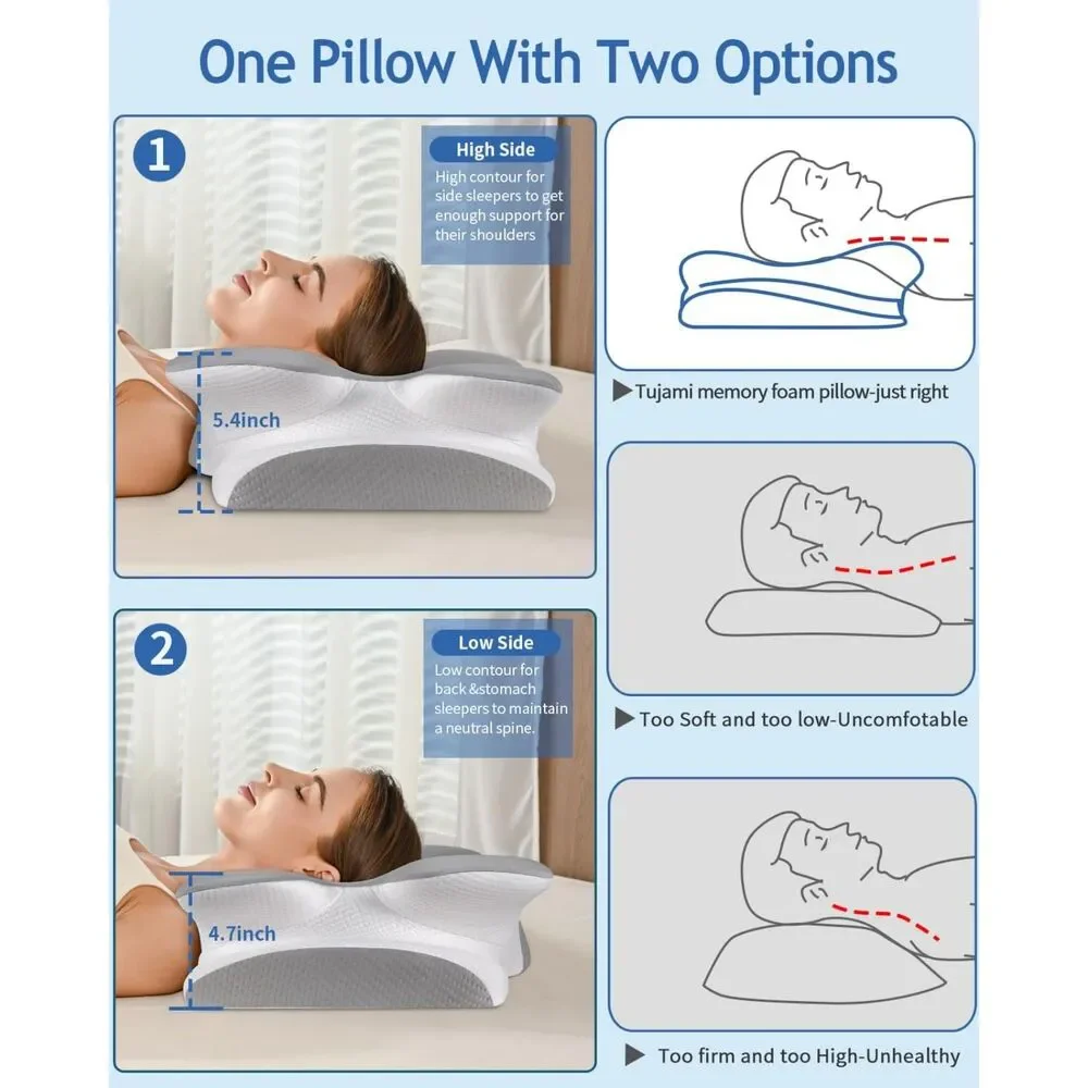 Cervical Neck Pillow for Neck Shoulder Pain Relief, Soft Contour Side Sleeper